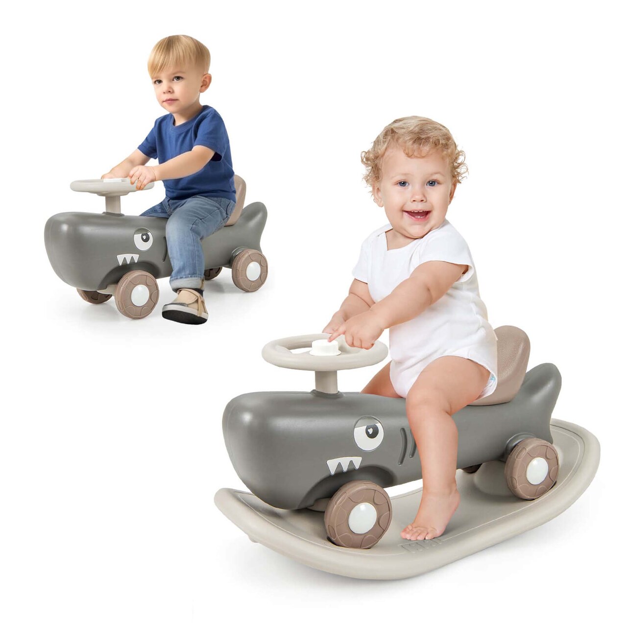 Costway Convertible Rocking Horse & Sliding Car with Detachable Balance Board Dark Gray/White